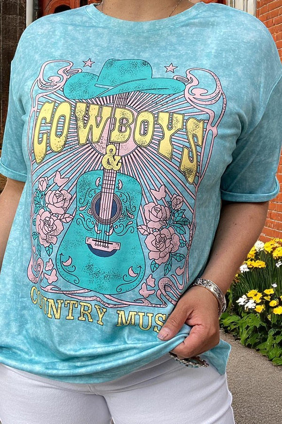 Shop COWBOYS & COUNTRY MUSIC tie dye blue women top XCH14355 (CS3
