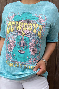 XCH14355 COWBOYS & COUNTRY MUSIC tie dye blue women top