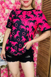 Western women top Half fuchsia & black horse printed w/short sleeves XCH14361 (CS5)
