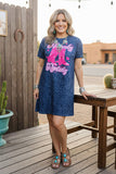 Western rodeo leopard short sleeve women boutique dress w/side pockets XCH14366 (BS1)