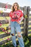 Western women t-shirt w/Pink leopard "COWGIRL"printed short sleeves XCH14369