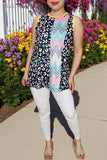 Women clothing vendors Multi color leopard color block sleeveless women top XCH14427 (FS1)