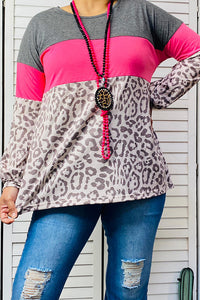 Grey & Pink & Leopard printed color block women top XCH14465