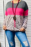 Grey & Pink & Leopard printed color block women top XCH14465