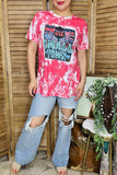 Western women t-shirt "USA SMALL TOWN" tie dye & short sleeves women tops XCH14473 (GS8)