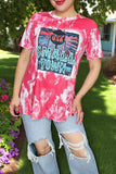 Western women t-shirt "USA SMALL TOWN" tie dye & short sleeves women tops XCH14473 (GS8)