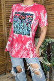 Western women t-shirt "USA SMALL TOWN" tie dye & short sleeves women tops XCH14473 (GS8)