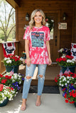 4th of July "USA SMALL TOWN" tie dye & short sleeves women tops XCH14473 (GS8)