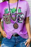 XCH14540 Cactus leopard printed purple short sleeve women top