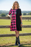 Western half pink plaid & horse riding & black women dress XCH14543 IS10/Afloor