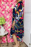 Aztec striped multi color printed 3/4 sleeves slits side cardigan XCH14545 (AS12)