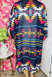 Aztec striped multi color printed 3/4 sleeves slits side cardigan XCH14545 (AS12)