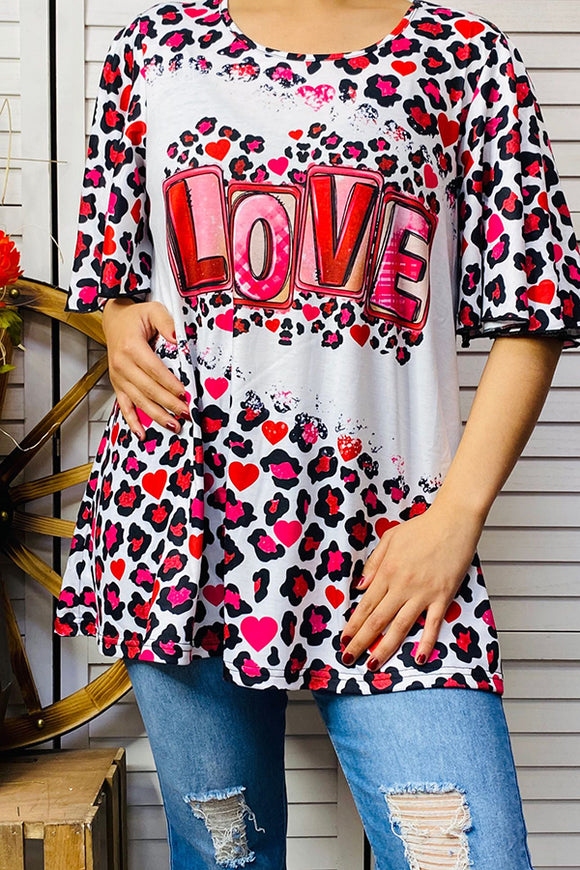 XCH14606 LOVE leopard printed short sleeve t-shirt