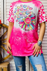 XCH14625 Hearts printed leopard short sleeve tie dye t-shirt