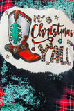 XCH14654 Christmas Yall boots printed plaid & paisley blouse