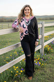 Southern Stitch Leopard & black & sequin long sleeve women top XCH14656 GS6