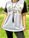 XCH14658 Cactus&leopard black printed short sleeves women T-shirt (FS4)