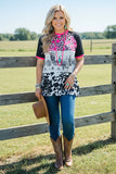Western leopard & riding horse & cow patchwork women's boutique top XCH14677 (DS4)