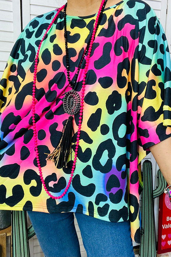 XCH14725 Multicolor leopard short sleeve women top