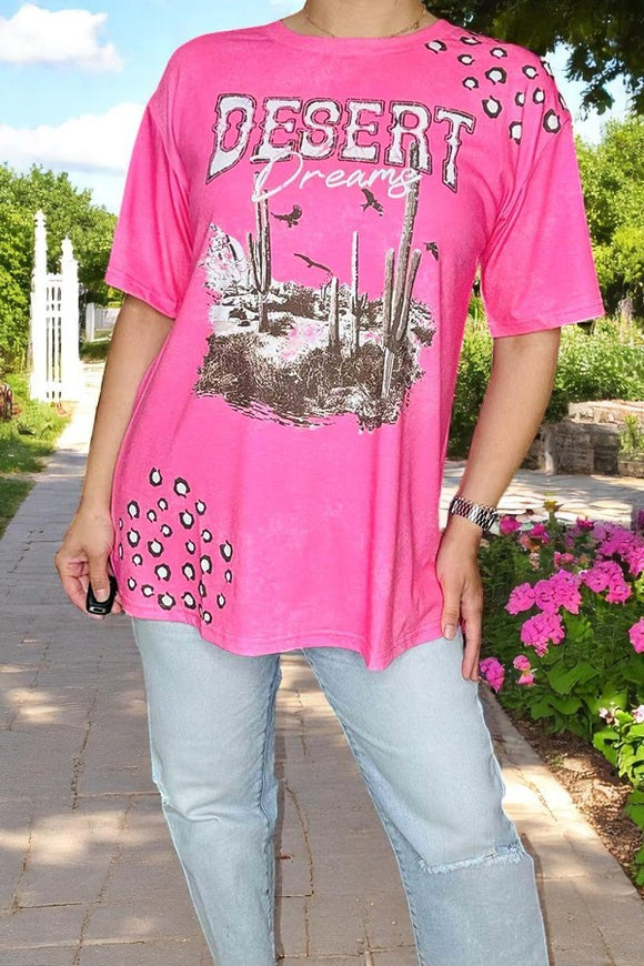 Western women t-shirt wholesale DESERT dreams pink top w/short sleeves XCH14765