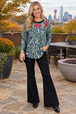 Clearance--Western Floral embroidery leopard women's boutique top XCH14775 ES9
