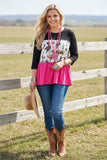 Western prints & black & fuchsia patchwork women's boutique top XCH14831 (AS9)