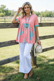 Western pink & cowboy patchwork baby-doll women's boutique blouse XCH14892 CS6