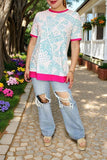 Women's top bulk Paisley printed women top w/pink trim,short sleeve XCH14914 (CS1)