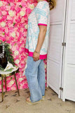 Women's top bulk Paisley printed women top w/pink trim,short sleeve XCH14914 (CS1)