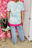 Women's top bulk Paisley printed women top w/pink trim,short sleeve XCH14914 (CS1)