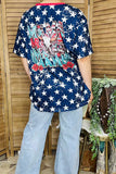 T-shirt wholesale Bull skull printed Red striped & stars & short sleeves women tops XCH14955