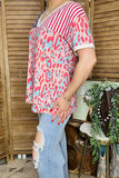 Women's t-shirt wholesale Stars & Striped & Leopard color block w/short sleeve XCH15060