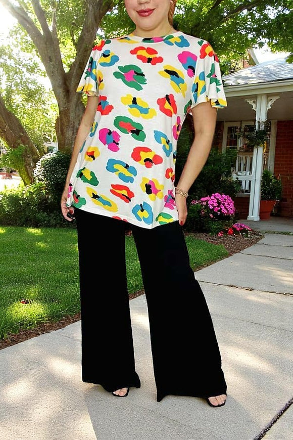 Women top wholesale Multi-color leopard printed ruffle & short sleeves XCH15121 (FS2)