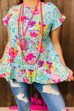 XCH15137 Paisley & Floral print short sleeve women blouse with ruffle (DS3)