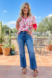 Western leopard & floral print w/red short sleeve women's boutique top XCH15186 (DS5)