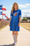 Western blue sequin football short sleeve women's boutique dress Southern Stitch XCH15253 AS7