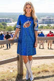 Western blue sequin football short sleeve women's boutique dress Southern Stitch XCH15253 AS7