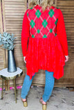 Red/green checkered red lace irregular bottom women vest/cardigan XCH15320 BS4/BS5