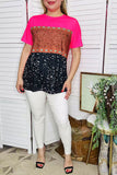 Western women's t-shirt Fuchsia & Paisley & Dots prints w/ short sleeves XCH15330