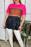 Western women's t-shirt Fuchsia & Paisley & Dots prints w/ short sleeves XCH15330