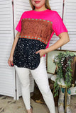 Western women's t-shirt Fuchsia & Paisley & Dots prints w/ short sleeves XCH15330