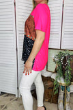 Western women's t-shirt Fuchsia & Paisley & Dots prints w/ short sleeves XCH15330