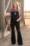Western aztec & black 3/4 sleeve women's boutique top XCH15543 CS11