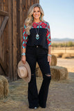 Western aztec & black 3/4 sleeve women's boutique top XCH15543 CS11