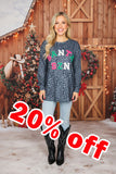 "SANTA SZN" embroidery leopard printed long sleeve women blouse XCH15610