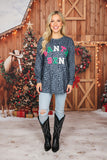 "SANTA SZN" embroidery leopard printed long sleeve women blouse XCH15610