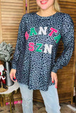 "SANTA SZN" embroidery leopard printed long sleeve women blouse XCH15610