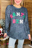 "SANTA SZN" embroidery leopard printed long sleeve women blouse XCH15610