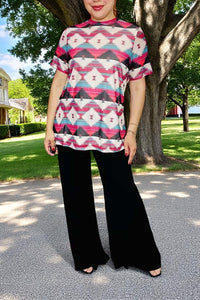 Western women's apparel wholesale aztec prints sheer short sleeve mesh top XCH15689