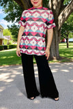 Western women's apparel wholesale aztec prints sheer short sleeve mesh top XCH15689